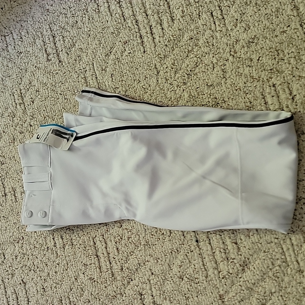 Youth White Baseball Pants with Black Piping